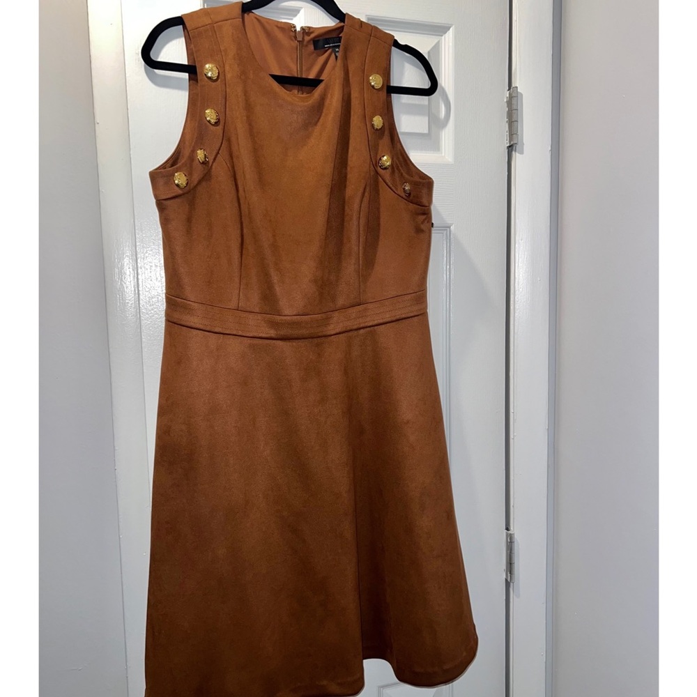 White House Black Market Sleeveless Crest Detail Suede Fit-N-Flare Dress